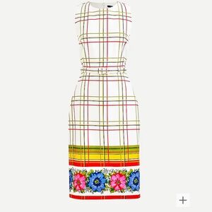 J.Crew Belted Bi-Stretch Cotton Dress Floral Border